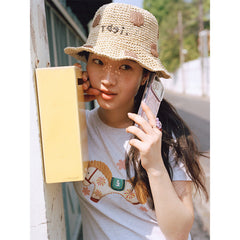 Tagi. Narrow-brimmed Dots Woven Hat