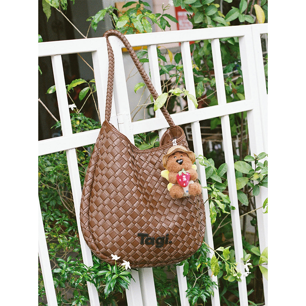 Tagi. PU Leather Woven Shoulder Bag