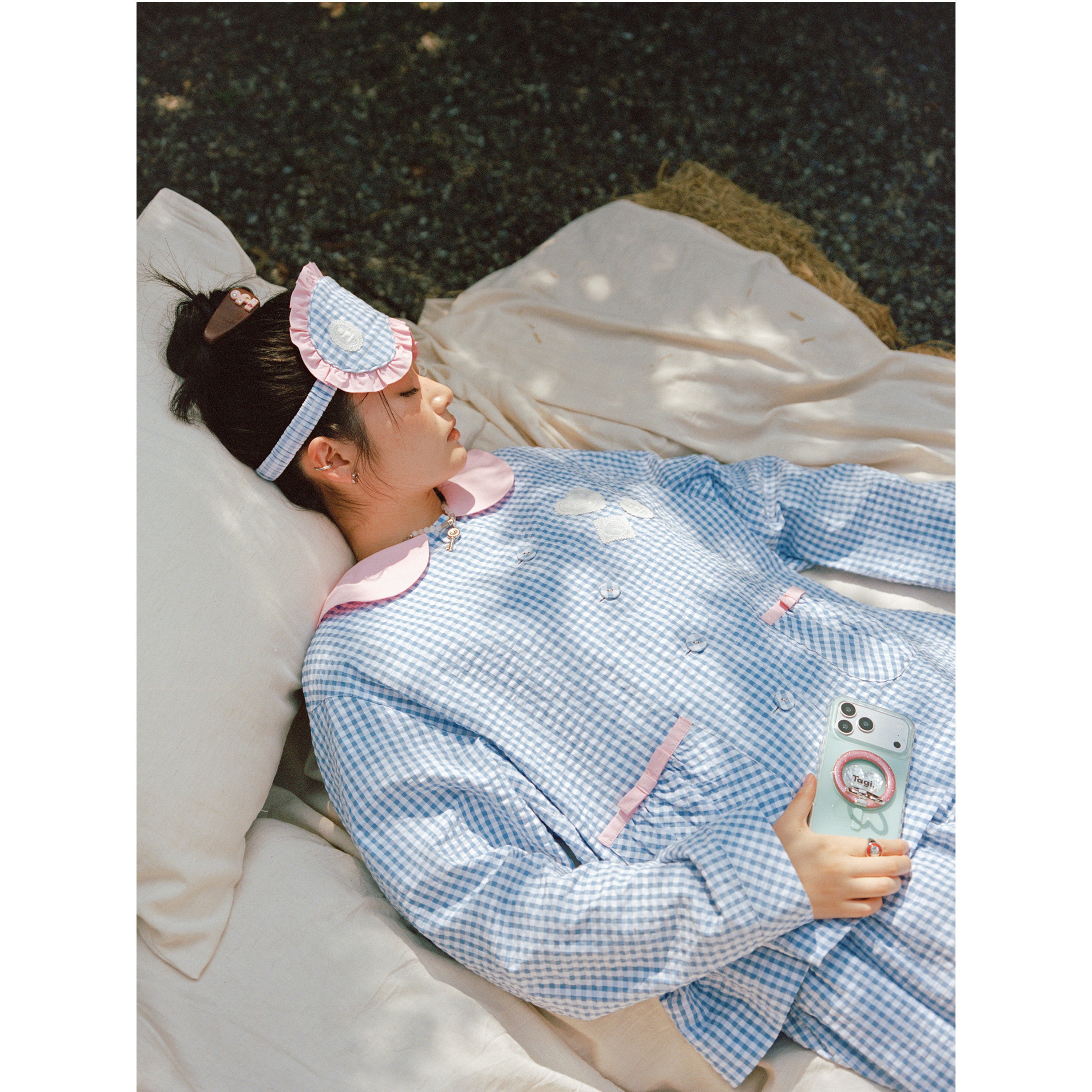Tagi. Imagine Frame Doll Collar Homewear Set Women Pyjama Sets / Ruffle Eye Mask
