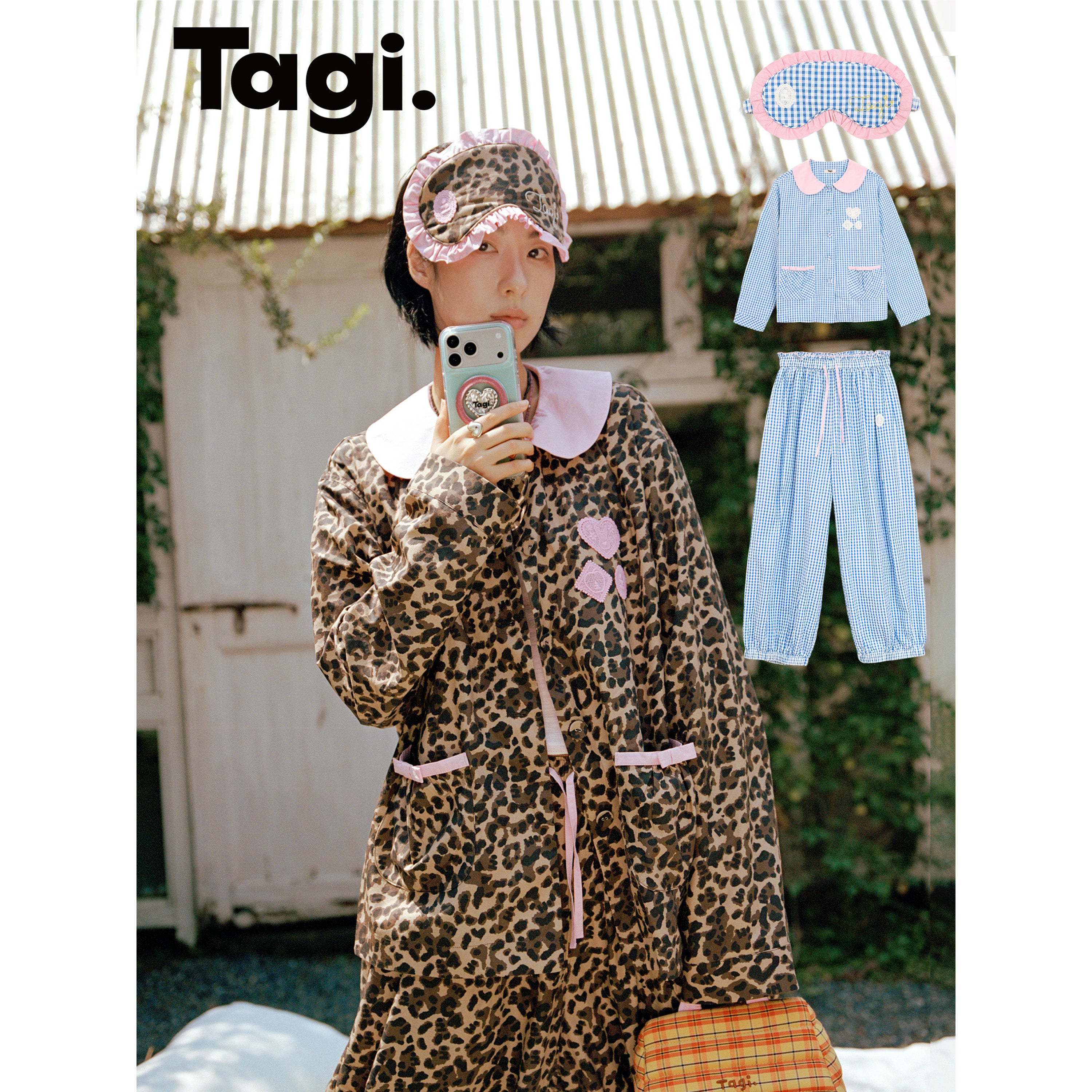 Tagi. Imagine Frame Doll Collar Homewear Set Women Pyjama Sets / Ruffle Eye Mask