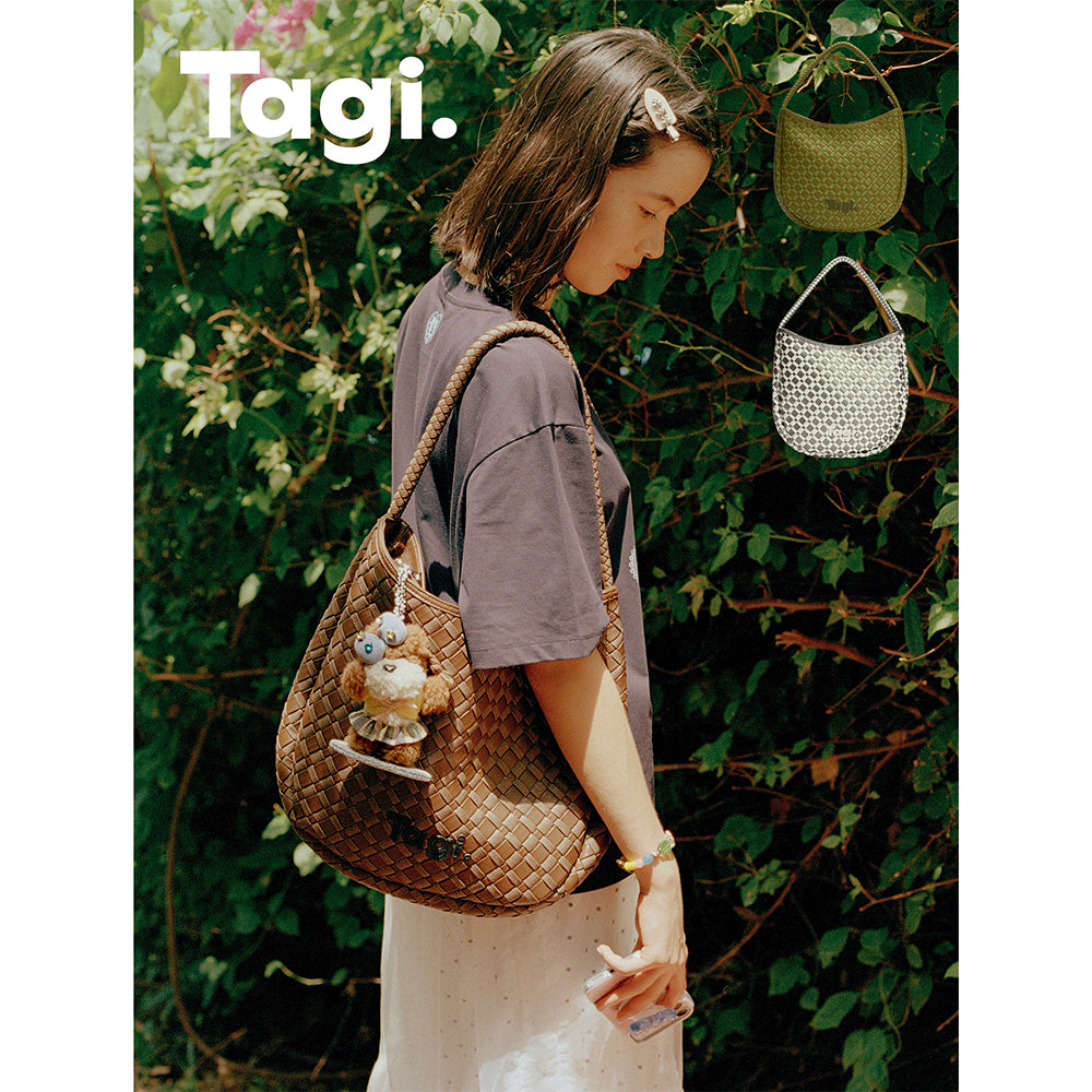 Tagi. PU Leather Woven Shoulder Bag