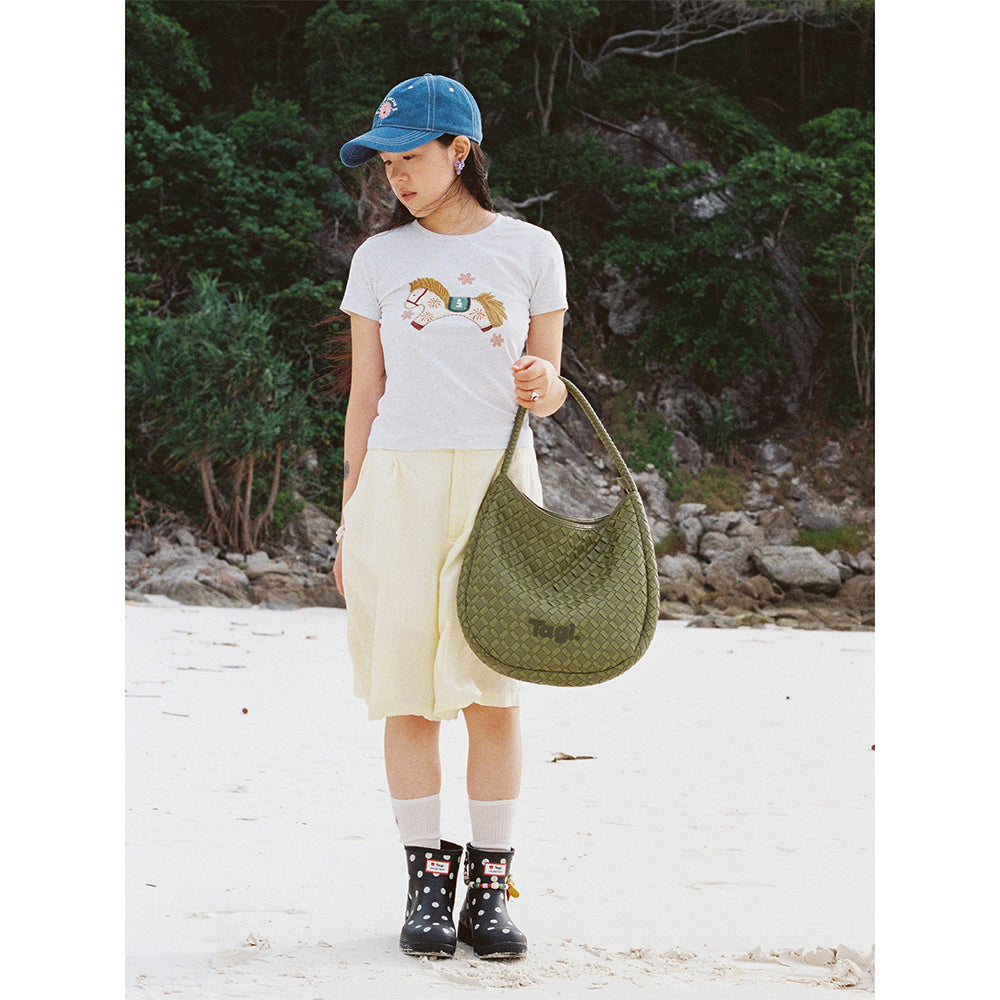 Tagi. PU Leather Woven Shoulder Bag