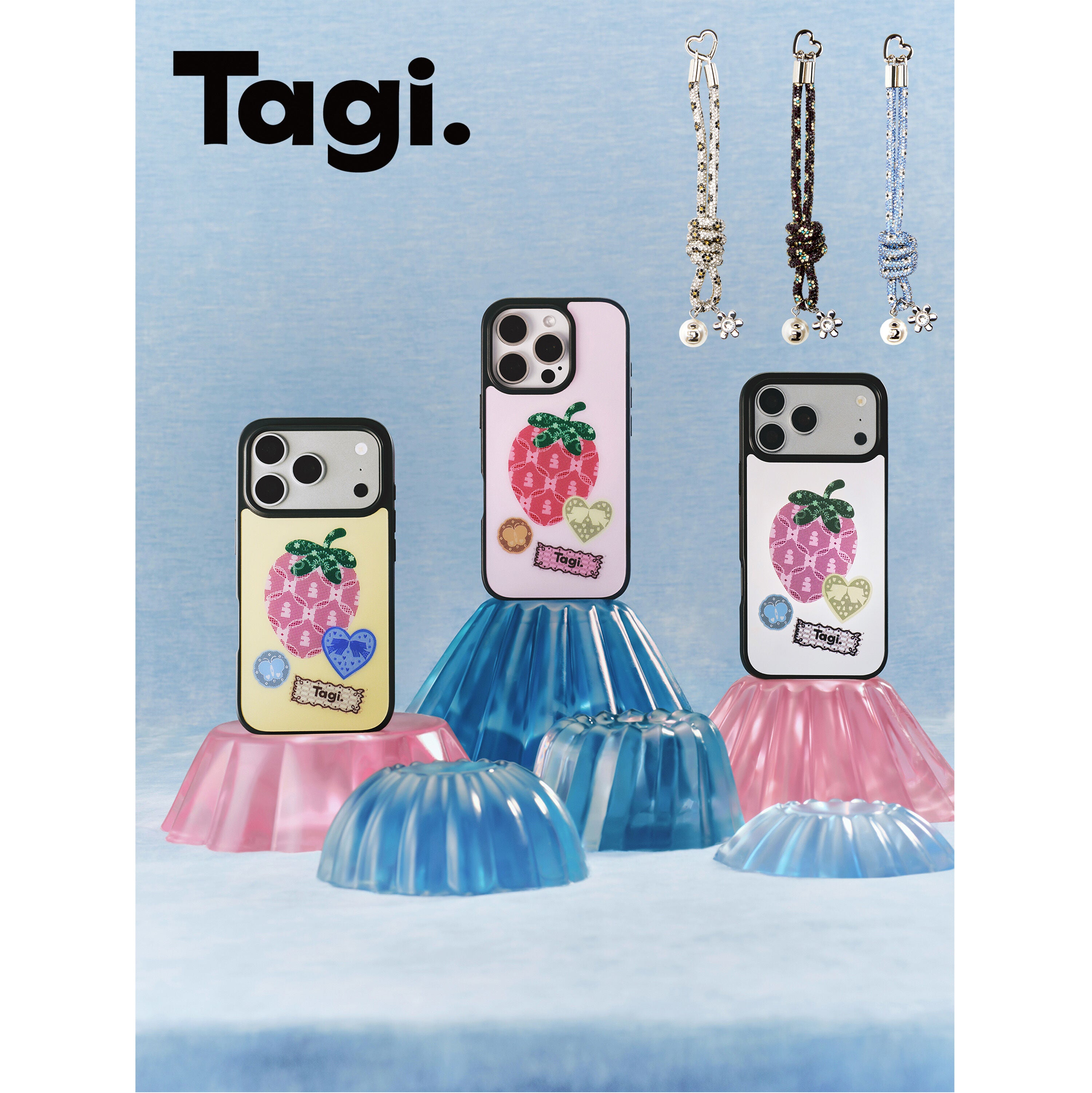 Tagi. Inspire Strawberry Magnetic Phone Case / Shining Blossom Rhinestone Phone Charm iPhone 16 17 Pro/Pro Max