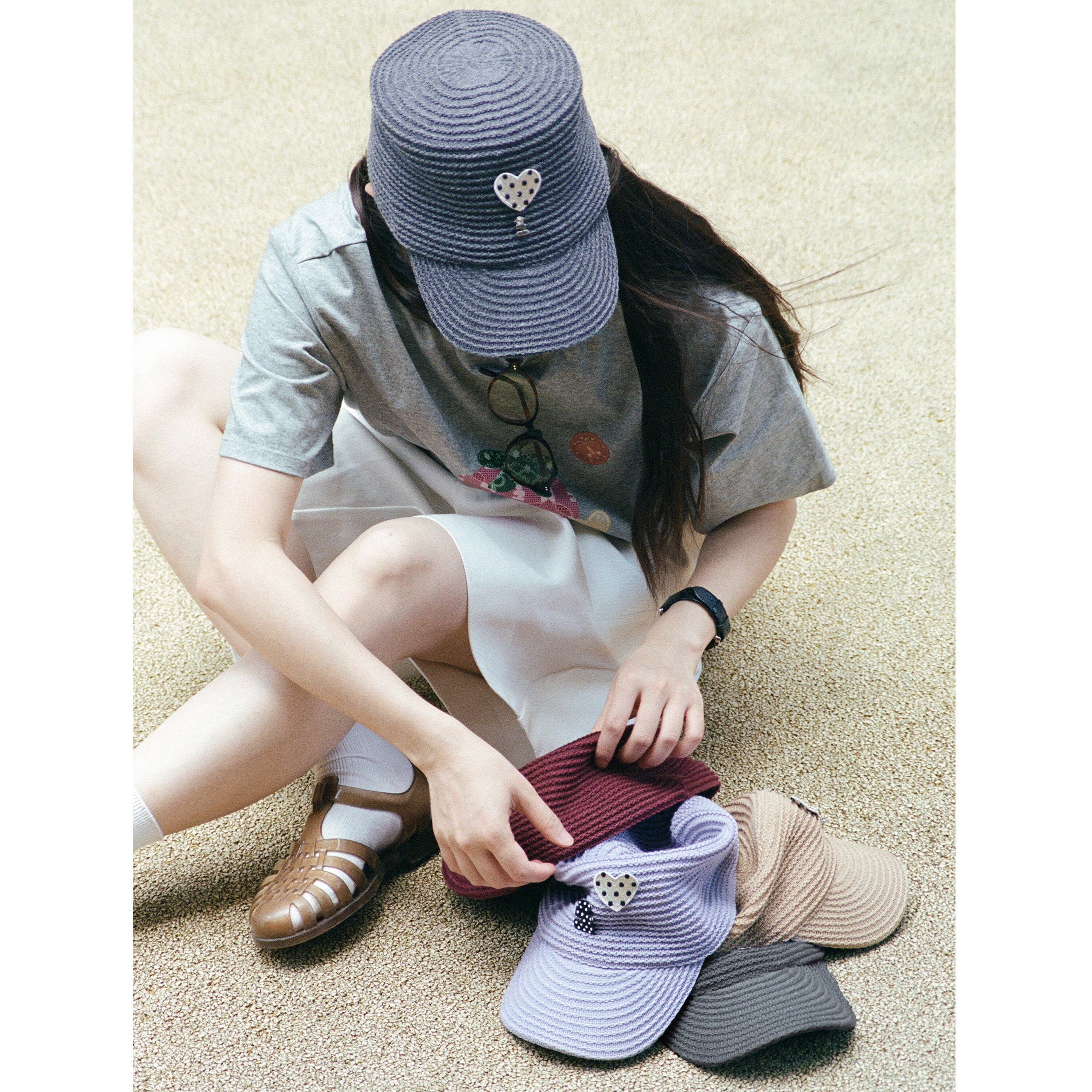 Tagi. Heart Dots Riding Cap Woven Newsboy Cap
